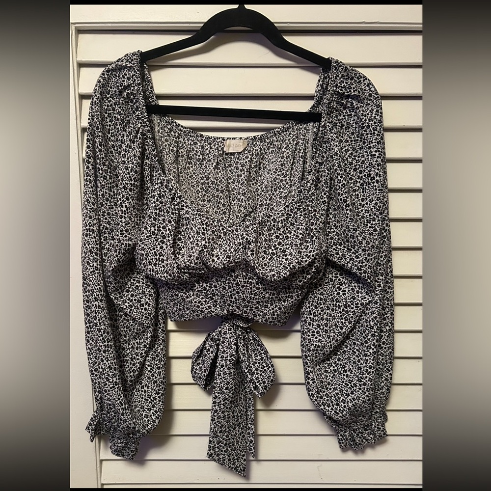 Altar’d State Floral Tie Back Crop Blouse Puff Sleeve Cottagecore Top Size L